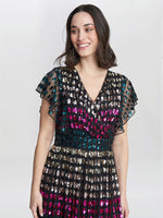 Tiffany Multi Colour Sequin Dress With Butterfly Sleeve