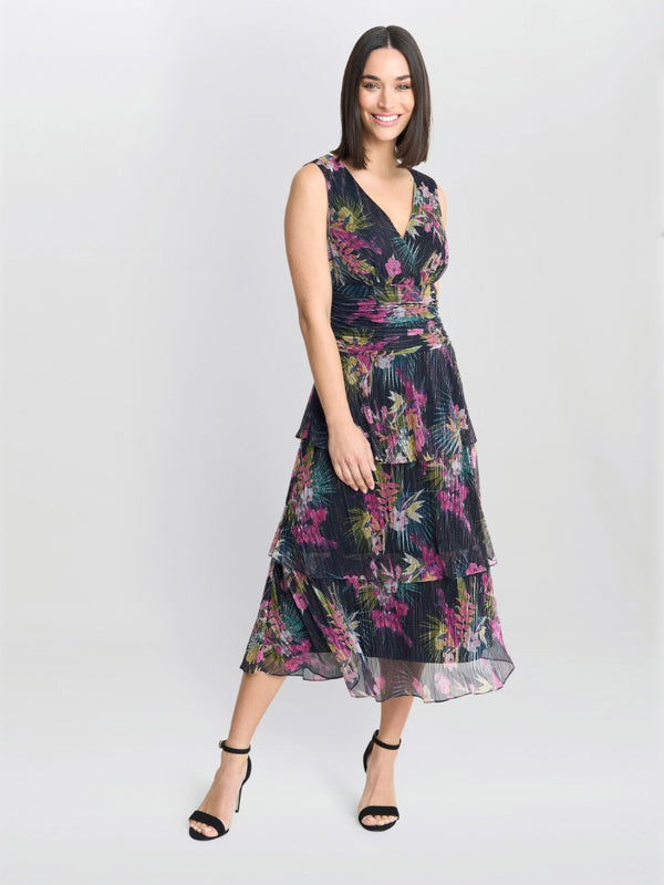 Nina Midi Sleeveless Printed Tiered Dress