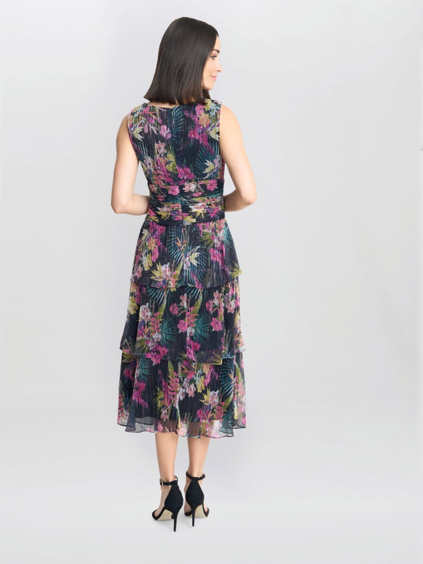 Nina Midi Sleeveless Printed Tiered Dress