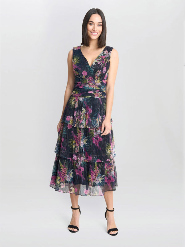 Nina Midi Sleeveless Printed Tiered Dress