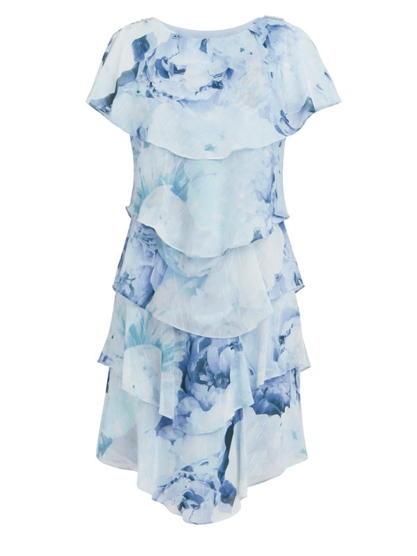 Rosanna Printed Tiered Dress With Shoulder Embellishment