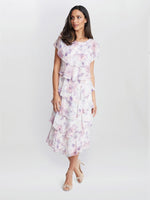 Phoebe Midi Printed Tiered Dress With Shoulder Embellishment