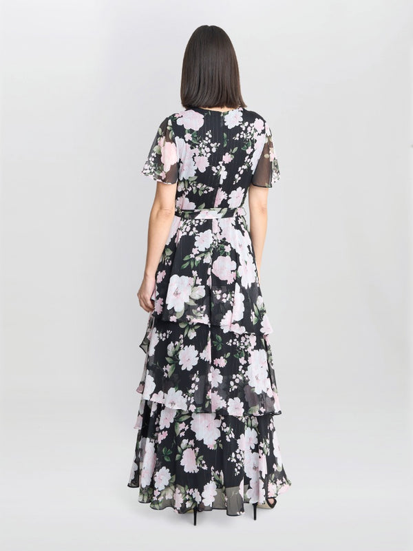 Sally Printed Maxi Tiered Dress With Tie Belt