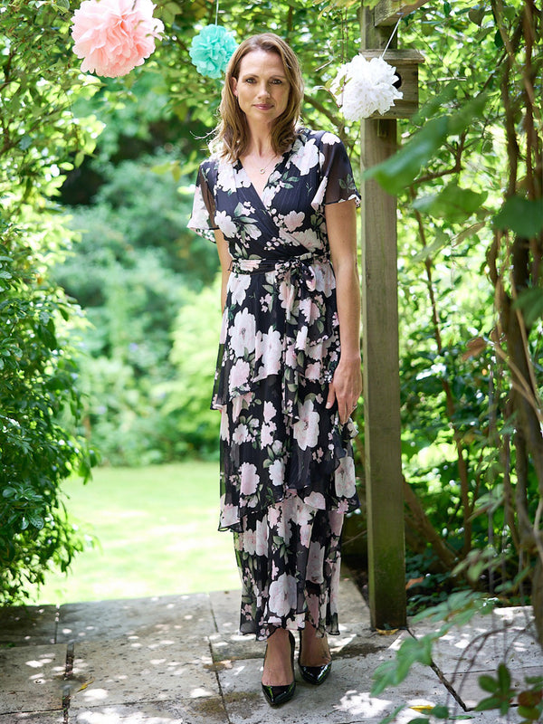 Sally Printed Maxi Tiered Dress With Tie Belt