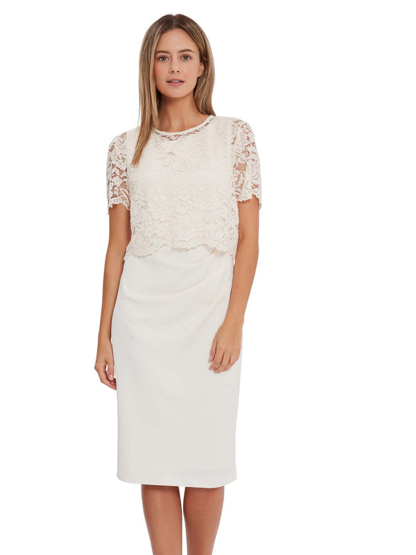 Kora Moss Crepe Dress Lace Overtop