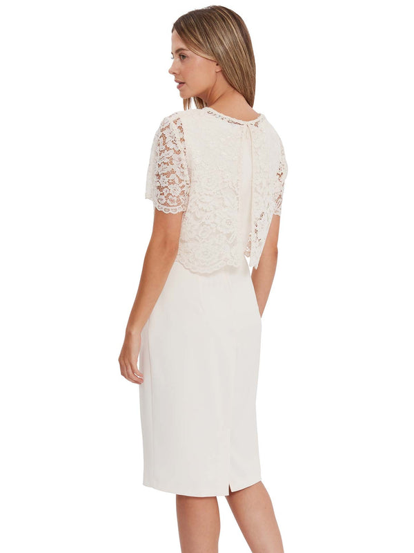 Kora Moss Crepe Dress Lace Overtop