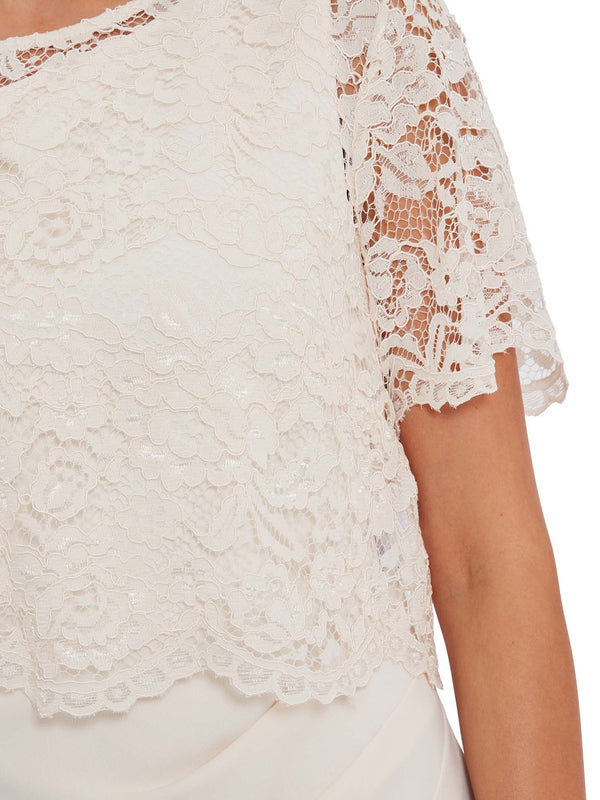 Kora Moss Crepe Dress Lace Overtop