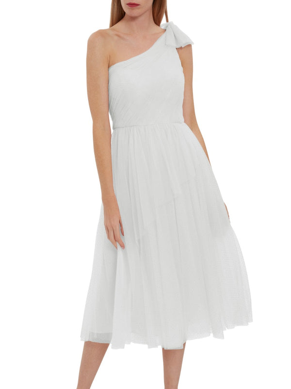 Hinda Spot Tulle Shoulder Bow Dress