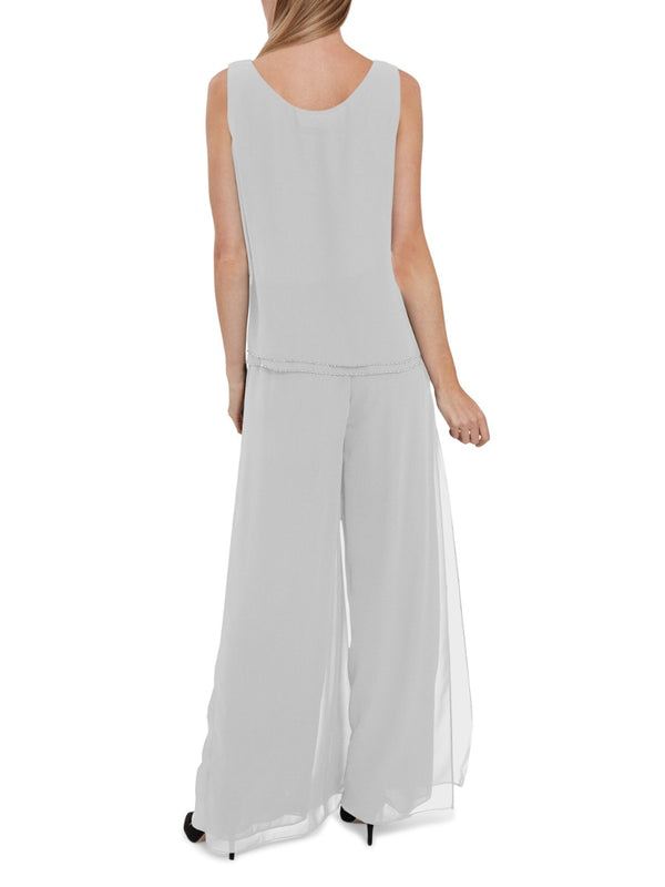 Sleeveless Chiffon Beaded Hem Top