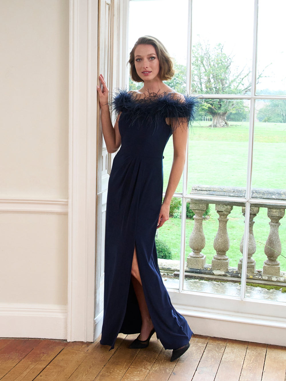 Krissy Feather Top Off Shoulder Maxi Dress