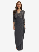 Isy Long Side Ruched Jacquard Knit & Matte Jersey Gown With Bolero Jacket