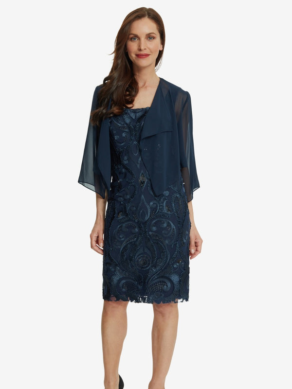 Freida Embroidered Dress With Chiffon Jacket