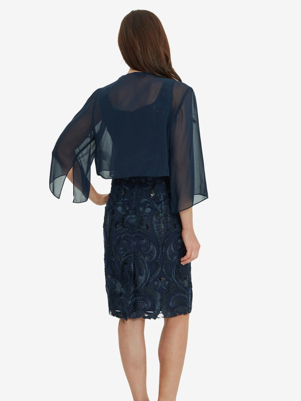 Freida Embroidered Dress With Chiffon Jacket