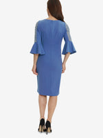 Norene Crepe Cocktail Dress With Beaded Illusion Bell Sleeves