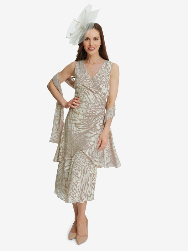 Lassie Embossed Print Dress And Shawl