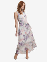 Charly Long Printed Sleeveless Dress With Surplice Neckline