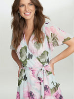 Dione Long Printed Dress With Surplice Neckline With Short Sleeve