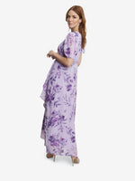 Elda Long Printed Dress With Surplice Neckline With Short Sleeve