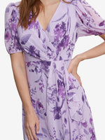 Elda Long Printed Dress With Surplice Neckline With Short Sleeve