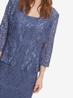 Kayla Midi Length Sequin Lace Dress With Illusion Sleeve Jacket