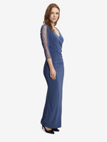 Gretchen Long Surplice Neckline Dress With Rusched Waist And Beaded Sleeves