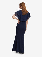 Sharla V Neck Two Tiered Top With Embellishment At The Neck, Long Crepe Gown