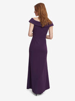 Suzanne Portrait Collar Long Dress With Front Slit Ruching At Waist Side With Embellishment