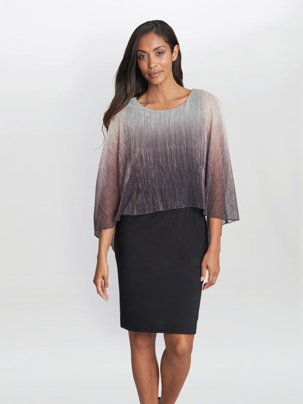 Shyla Foil Cape Chiffon Cocktail Dress