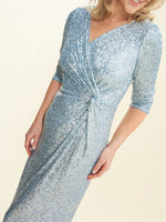 Jacynda Sequin 3/4 Sleeve Wrap Front Dress With Twist