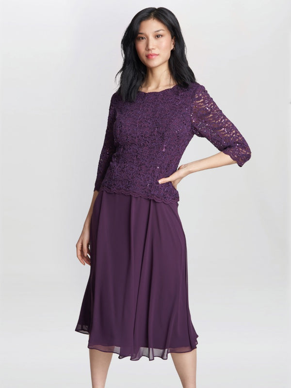 Rona Midi-Length Dress With Lace Bodice & Chiffon Skirt