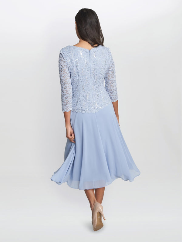 Rona Midi-Length Dress With Lace Bodice & Chiffon Skirt