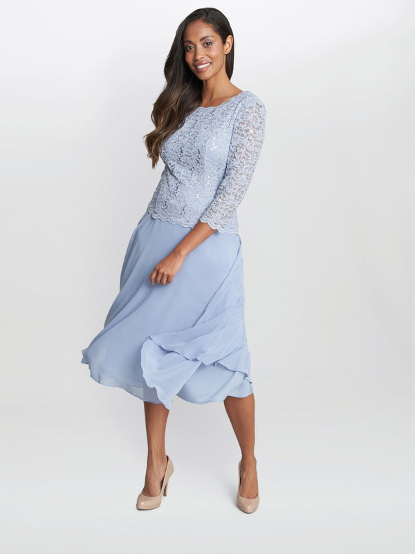 Rona Midi-Length Dress With Lace Bodice & Chiffon Skirt