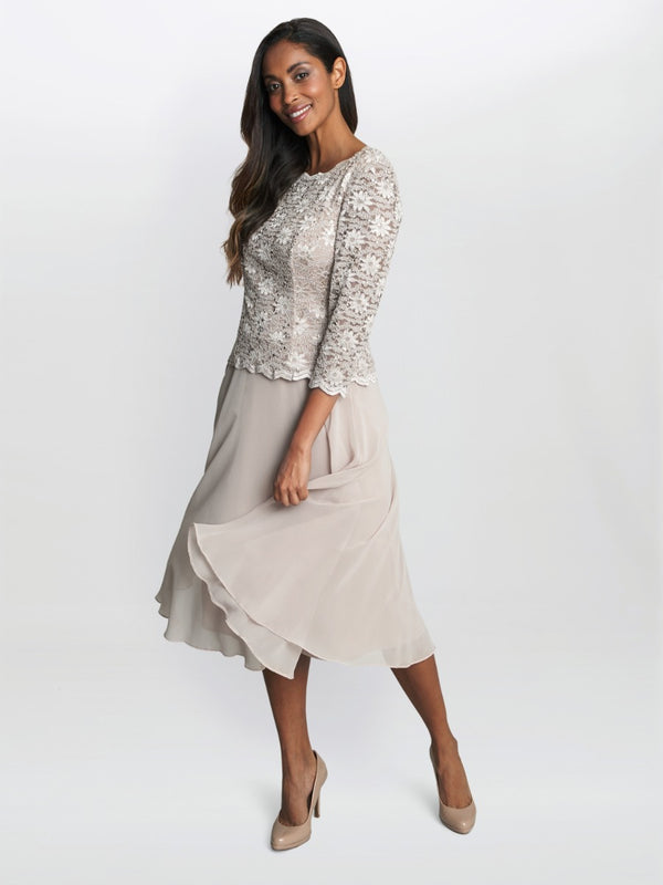 Rona Midi-Length Dress With Lace Bodice & Chiffon Skirt