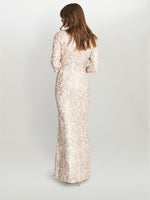 Lilenne Asymmetrical Neck 3/4 Sleeve Sequin Lace Dress