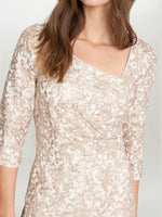 Lilenne Asymmetrical Neck 3/4 Sleeve Sequin Lace Dress