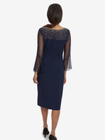 Maurine Beaded Neckline Sheath Dress With Illusion Sleeves