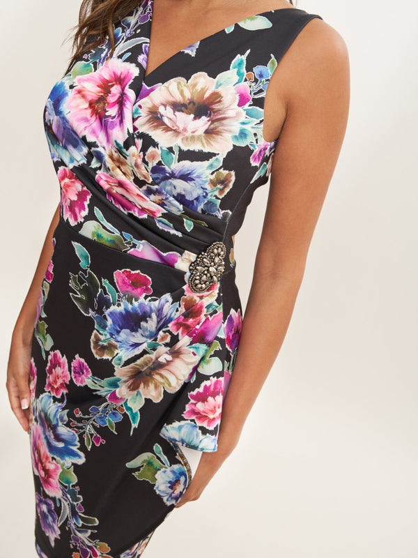 Nydia Printed Sheath Dress With Beaded Trim