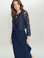 Meridith Embroidered Lace 2-Piece Scoop Neck 3/4 Sleeve Jacket Dress