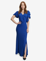 Deidre Metallic Maxi Dress With V-Neck And Bow At Sleeve