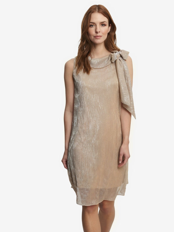 Kesley Metalic Shift Dress With Neck Tie