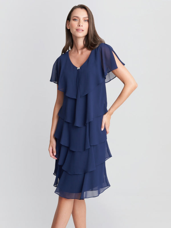 Lona Georgette Tiers Capelet Dress