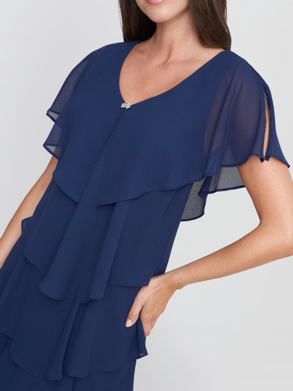 Lona Georgette Tiers Capelet Dress