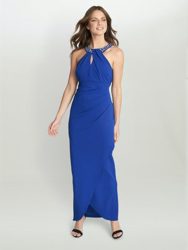 Kasandra Halter Beaded Neck Maxi Dress