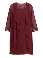 Joseline Short Chiffon Jacket Dress With Beaded Neckline