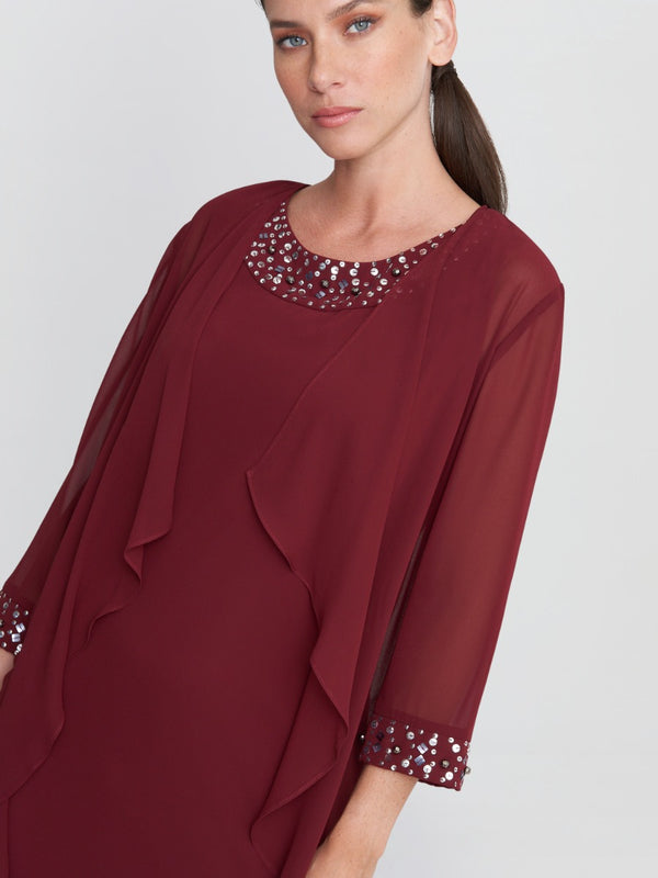 Joseline Chiffon Jacket Dress With Beaded Neckline