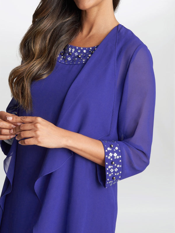 Joseline Short Chiffon Jacket Dress With Beaded Neckline