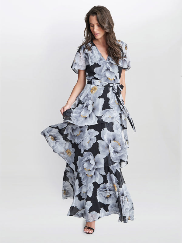 Caylee Printed Maxi With Tulip Tiered Skirt And Tie Belt