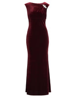 Edina Maxi Velvet Gown With Asymmetrical Neckline And Embellishment 