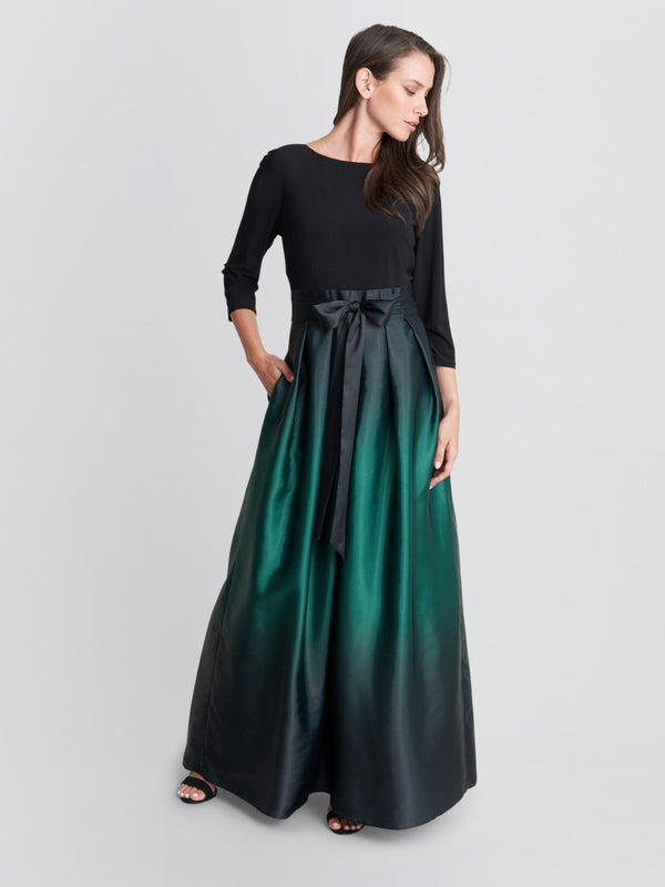 Ingrid V Neck Back Ombre Satin Maxi Dress