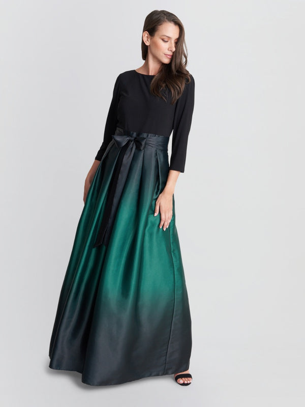 Ingrid V Neck Back Ombre Satin Maxi Dress